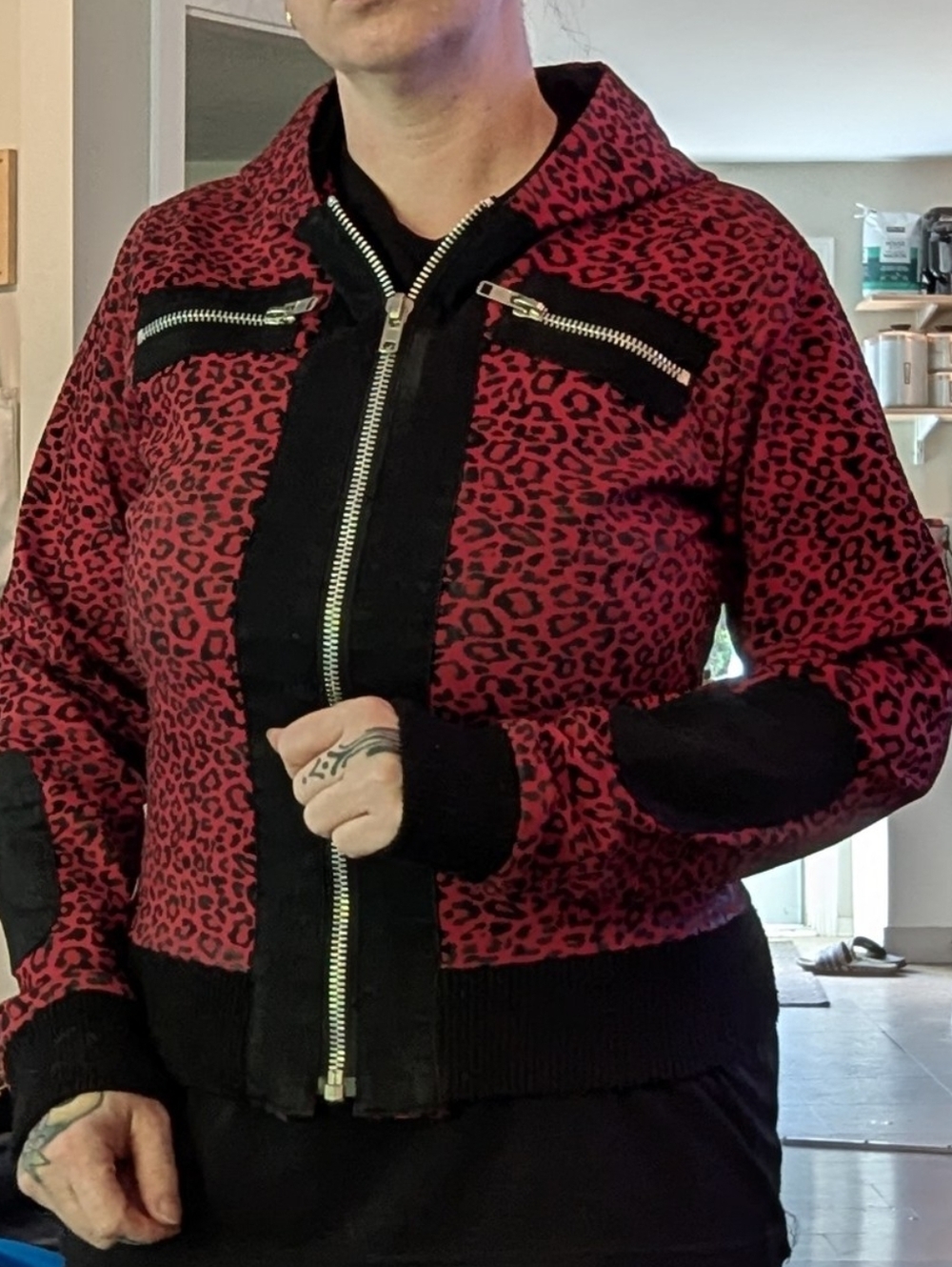 Collectif Red and Black Leopard Print Jacket